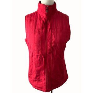 Columbia solid red sleeveless quilted fleece lined zip front vest ladies Small